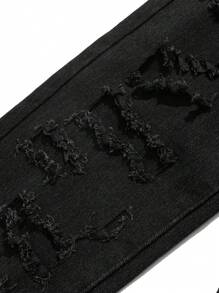 SHEIN Jonge jongens modieuze versleten gescheurde gerafeld patchwork losse pasvorm baggy zwarte jeans, vrijetijds- en veelzijdige voor kinderen herfst/winter outdoor kleding outfits