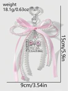 ROMWE Kawaii 1 pièce Élégant Casual fait main Perle blanche en cristal perle rose ruban nœud papillon ailes cœur pendentif porte-clés et porte-clés, convient pour les femmes, port quotidien ou cadeaux de la Saint-Valentin