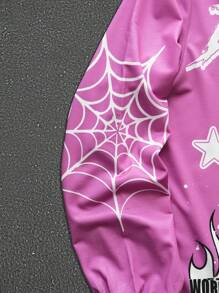 Manfinity EMRG Plus Size Men Skeleton Letter Print Drawstring Hoodie Sweatshirt And Sweatpants Casual Loose Suit - Pink - View 7