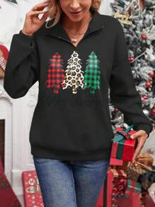 SHEIN Unity Sudadera minimalista con estampado y cremallera frontal de manga larga para mujer, de uso casual diario
