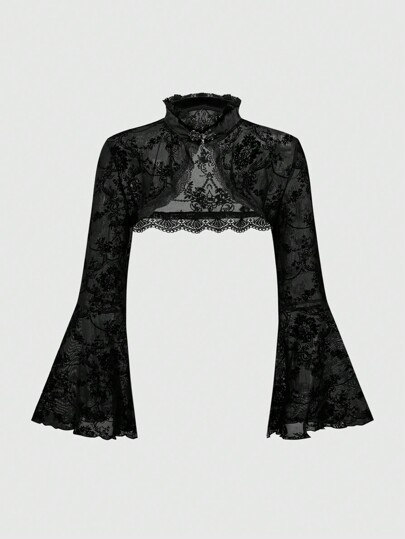 Goth Chaqueta tipo cárdigan gótico versátil de talla grande con manga de campana abotonada y estampado flameado, para el invierno