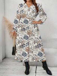 Glamance Pati Paints 女士多色加大码连衣裙长袖V领波西米亚风动物、花卉、植物、纯色、全身印花女式夏季服装女式夏季连衣裙女式太阳裙度假连衣裙外出 - 彩色 - 查看 5