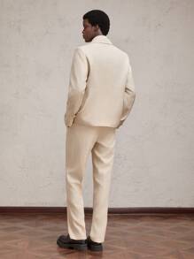 Manfinity RebelGame 2 Pieces Men's Woven Slim Fit Notched Collar Long Sleeve Jacket And Pants Suit Set, Appropriate For Office Wear - Apricot - View 8