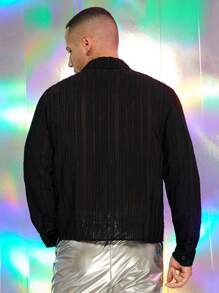 FeverCity Áo sơ mi trơn đơn hàng ngày dài tay màu trơn cho nam, mùa thu, tiệc tùng, đi chơi, quà tặng bạn trai - màu đen - Xem 3