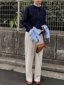 FRIFUL Damen Herbst/Winter Langarm Kontrast Farbige Schleife Manschette Strickjacke, Langarm Oberteil