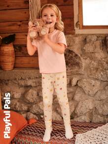 SHEIN 3 Peças Leggings estampadas com Estampas de Animais Fofas/Retrô/Casuais para Meninas Jovens, Adequadas para Uso Interno e Externo, Primavera/Outono/Inverno - Multicolorido - Visão 1