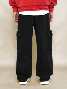 SUMWON 直筒破洞工装牛仔裤 - 黑色 - 查看 4