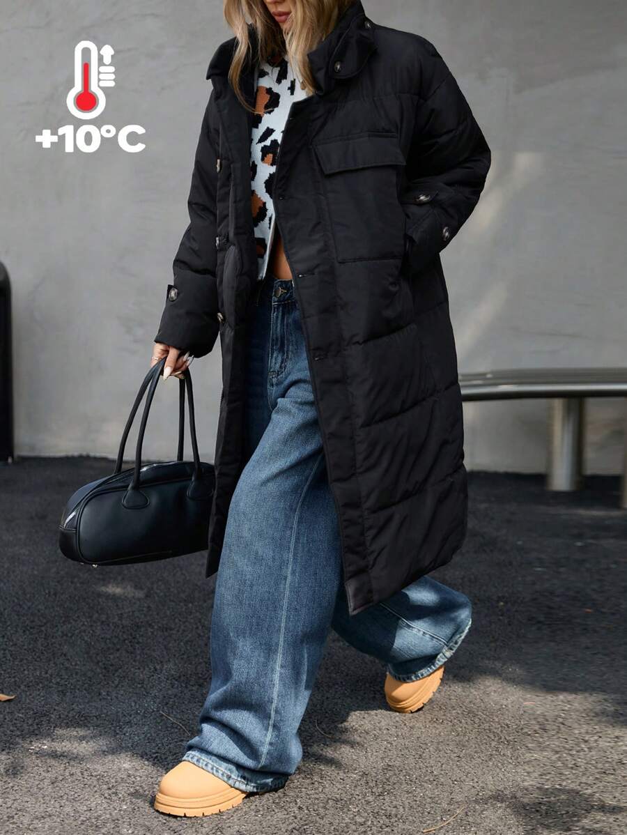 Aveloria Affinna 宽松百搭休闲设计斜襟夸张大口袋针脚H型超保暖立领长袖特长冬装棉服女装夹棉外套