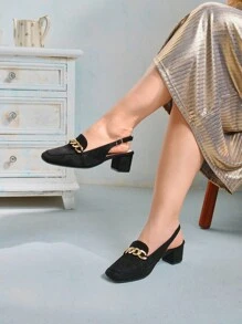 CUCCOO CURVES Wide Fit Women Spring Autumn New Minimalist Style Plus Size Chunky Heel Faux Suede Pointed Toe Fashion Versatile Outdoor High Heels For Christmas And New Year Holiday Vibe Fall And Winter