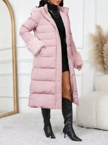 SHEIN Lady Chaqueta acolchada de algodón rosa para mujer con diseño de parches acolchados esponjosos, elegante, cálida y cortavientos. Chaqueta acolchada de invierno para mujer, ropa de mujer, abrigo de mujer. - Rosa - Ver 4