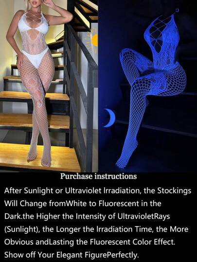 Verleidelijke Bodystocking In Glow The Dark Blauw Lingerie view 3