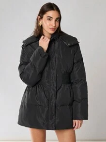 Enchnt Abrigo casual con capucha con cremallera y acolchado de unicolor para mujer, para invierno