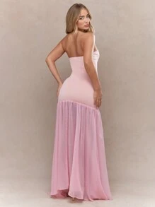 MISSGUIDED 波西米亚风平纹抹胸长款透明荷叶边下摆长连衣裙 - 粉色 - 查看 2
