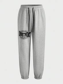 Gym Rark Boyfriend Style Men's Letter Print Drawstring Pocket Jogger Pants Sweat Pants - Grey - View 1