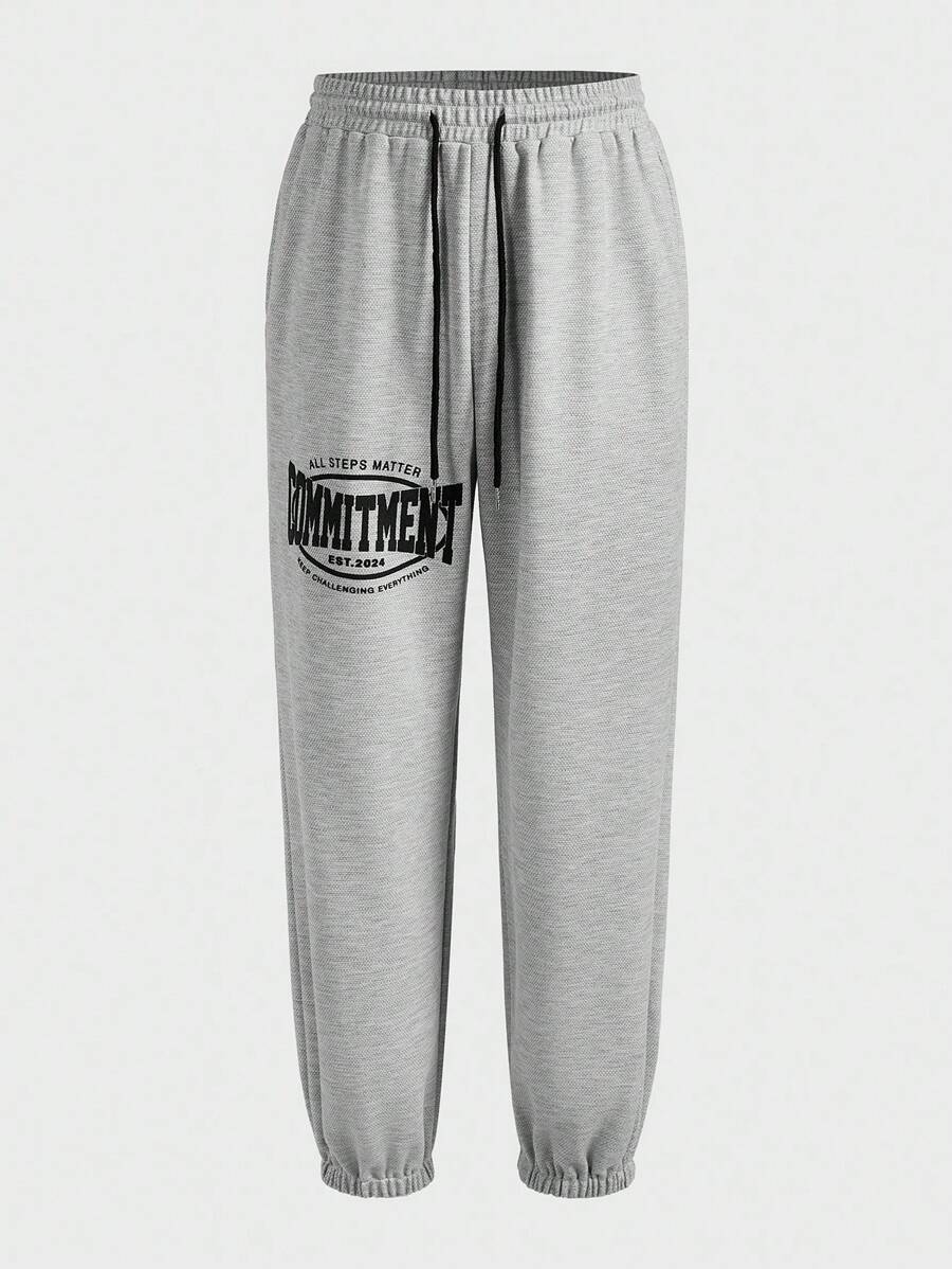 Gym Rark Boyfriend Style Men's Letter Print Drawstring Pocket Jogger Pants Sweat Pants - Grey - View 1