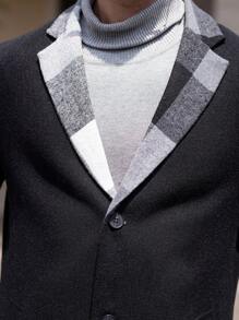 Manfinity VCAY Manfinity Modomio Slim Fit Men's Woven Patchwork Turndown Collar Long Sleeve Wool Blend Jacket, Suitable For Autumn Trench Men Coat - Black - View 3