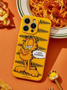 GARFIELD | SHEIN Estuche de teléfono de silicona líquida con diseño lindo de gato de dibujos animados y estampado de lema