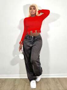 Zolique New Sexy Figure-Hugging Fringe Distressed Cutout Ribbed Long Sleeve Crew-Neck Sweater For Women, Design Knit Pullover Fall Winter - Orange - View 4
