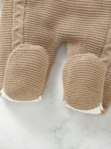 SHEIN 3-delige gebreide peuterset: trui met lange mouwen en kraag, jumpsuit met konijnenbandjes en muts, lichtblauw