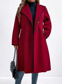 Abrigo con bolsillos y doble botonadura en color liso, talla grande, para otoño/invierno