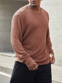 Manfinity Homme Herren Große Größen Einfarbiger Strukturierter Pullover Sweatshirt für den Herbst - Braun - Übersicht 1