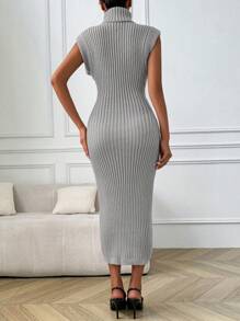 SHEIN Clasi Women's Slim Fit High Collar Stretch Bodycon Dress - Light Grey - View 2