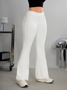 SHEIN Essnce Celana Jeans Wanita Kasual Model Flare dengan Motif Garis Tusuk Gigi, Serbaguna - Putih - View 5
