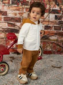 Baby Boys Corduroy Contrast Color Set,White,Autumn,Casual,Family Matching Soft Warm Clothing For Daily Wear & Special Occasions,Elastic Waistband - Multicolor - View 4