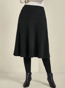 EMERY ROSE 女式加大码纯色针织长裙裤，常规款式，适合秋冬季 - 黑色 - 查看 3