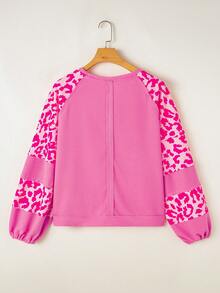 Áo thun tay lỡ họa tiết da báo thường ngày dành cho nữ, mùa xuân/thu - Màu Hồng Tươi - Xem 5