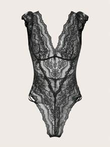 Blumen Spitzen Scallop Saum Rückenfrei Teddy Bodysuit Dessous