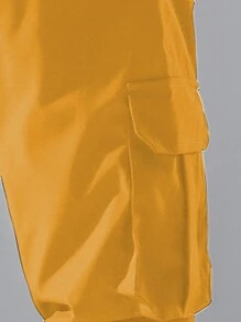 Manfinity Hypemode 男式宽松翻盖口袋侧抽绳腰工装裤 - 黃色 - 查看 5