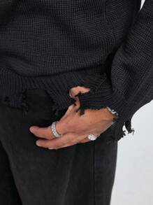 Manfinity Roghcode Men's Crew Neck Long Sleeve Stylish Letter Printed Casual Comfortable Sweater - Black - View 4