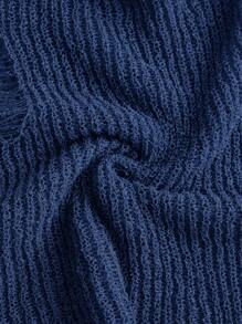 SHEIN ICON 女士圆领长袖不对称下摆做旧针织毛衣，秋冬款 - 藏蓝色 - 查看 8