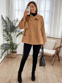EMERY ROSE Women's Casual Solid Color Raglan Sleeve Jacket, Autumn/Winter - Coffee Brown - View 5