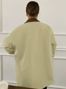 DAZY 女士拼色宽松长袖翻领口袋棉服外套，冬季女装，冬季外套女夹克