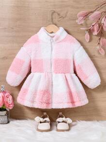 Gestrickte karierte flauschige Jacke mit Kapuze für Kleine Mädchen