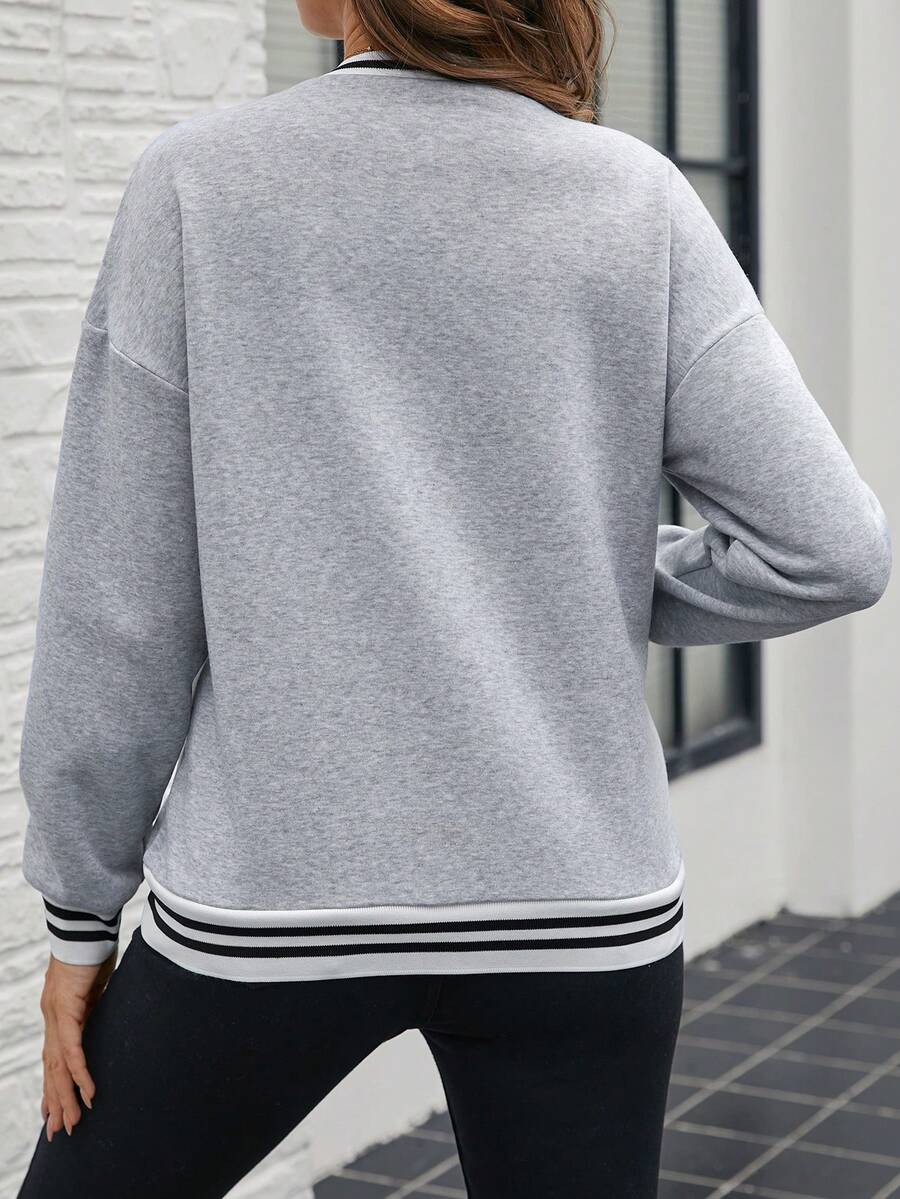 SHEIN Maternity Casual Color Block Striped Letter Print Round Neck Long