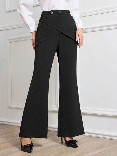 Mulvari 1pc Women's Crinkle Fabric Cross Design Straight Leg Pants