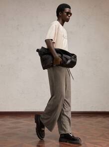 AKNOTIC Business Casual 男士针织长款修身格子中腰直筒休闲裤，适合秋季