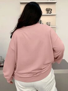 Dazy Plus Bow Embroidery Crew Neck Loose Fit Long Sleeve Sweatshirt - Pink - View 2