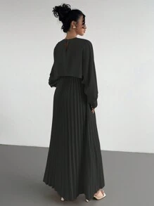 Chiquease 女式优雅仿两件套腰部褶饰下摆长袍连衣裙