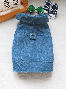 PETSIN 1 件装宠物狗蓝色休闲时尚外套背心带牵引绳，狗衣服 - 藍色 - 查看 5