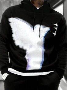 Manfinity EMRG Loose Fit Men's Angel Graphic Print Long Sleeve Drawstring Hoodie, Autumn/Winter