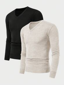 EURMUSE Men 2pcs Pack Solid Slim Fit Sweater - Multicolor - View 13