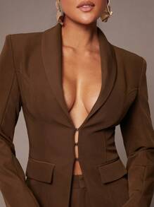 Silquee Women's All-Match Versatile Commuting Professional Mature Mobwife Classic Short Mocha Chocolate Brown Tailored Windbreaker Coat, Suitable For Thanksgiving, Christmas, New Year's Eve Outfit