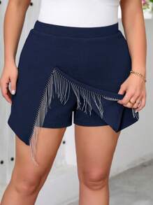 SHEIN Privé 1 件女式加大码不对称荷叶边下摆短裙