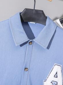Bộ 3 áo sơ mi denim phong cách Hàn Quốc cho bé trai tuổi teen, áo phông và quần dài phù hợp để đi làm, đi học, mặc thường ngày, thể thao, xuân thu - Màu xanh lam - Xem 4