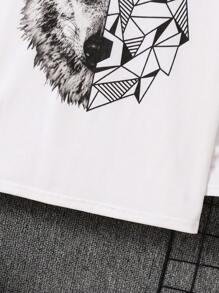 SHEIN 1 件青少年男孩休闲时尚舒适温暖狼图案宽松针织 T 恤、派对礼品、返校服装、运动衫、秋冬