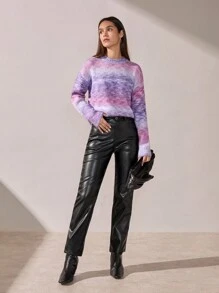 BizChic Christmas Gradient Pink-Purple Knit Sweater Tops, Fashionable Commute Wear For Women, Spring/Summer Offic